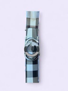 Designer Inspired -Black & White Check Signature G Buckle Belt-